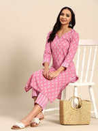 Sangria Women Floral Printed Regular Pure Cotton Kurta with Trousers | Grocsy