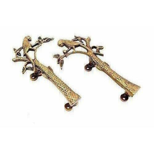 Parrot on Tree Design Brass Door Handle Pair | Grocsy
