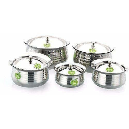 Silver Touch Stainless Steel Handi with Lid -  Set of 5 | Grocsy