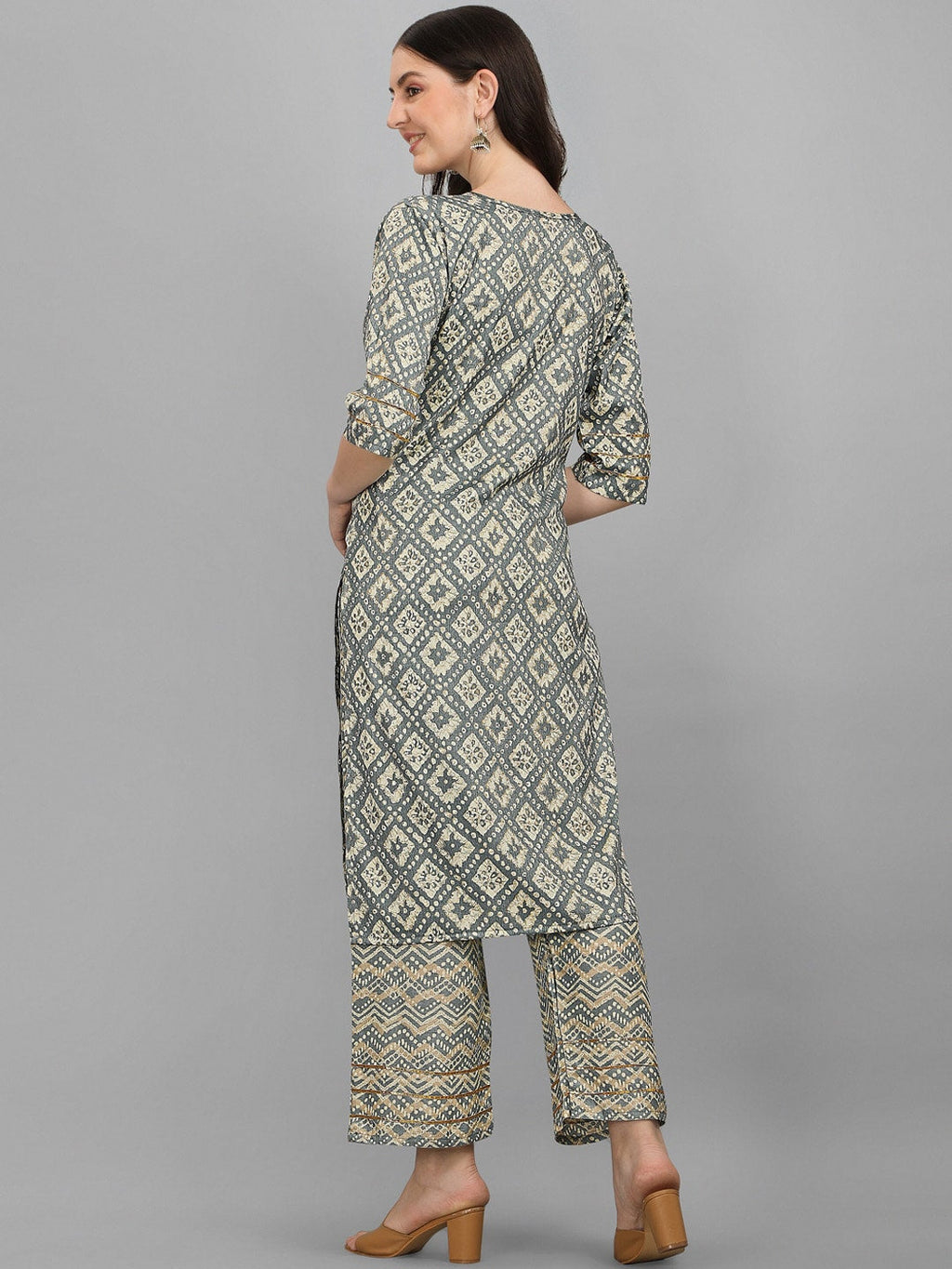HERE&NOW Women Grey Ethnic Motifs Printed Kurta With Palazzos | Grocsy