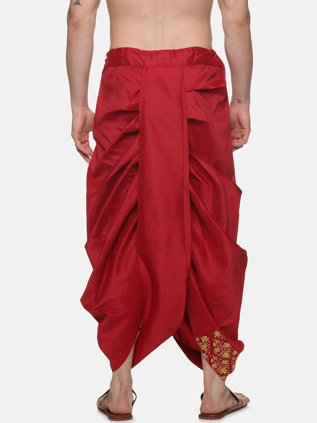 Sethukrishna Men Maroon Embroidered Dhoti Pant | Grocsy