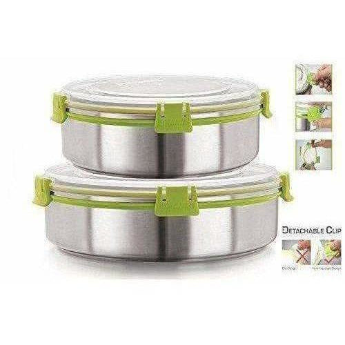 Stainless Steel Airtight & Leak Proof Containers Set, 1300 ml & 1750 ml, Set Of 2 | Grocsy