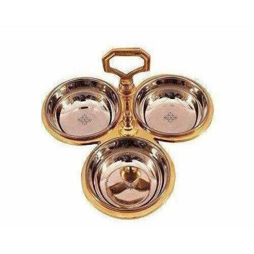 Steel Copper Pickle Bowl Set With Handle - Pack Of 3 | Grocsy