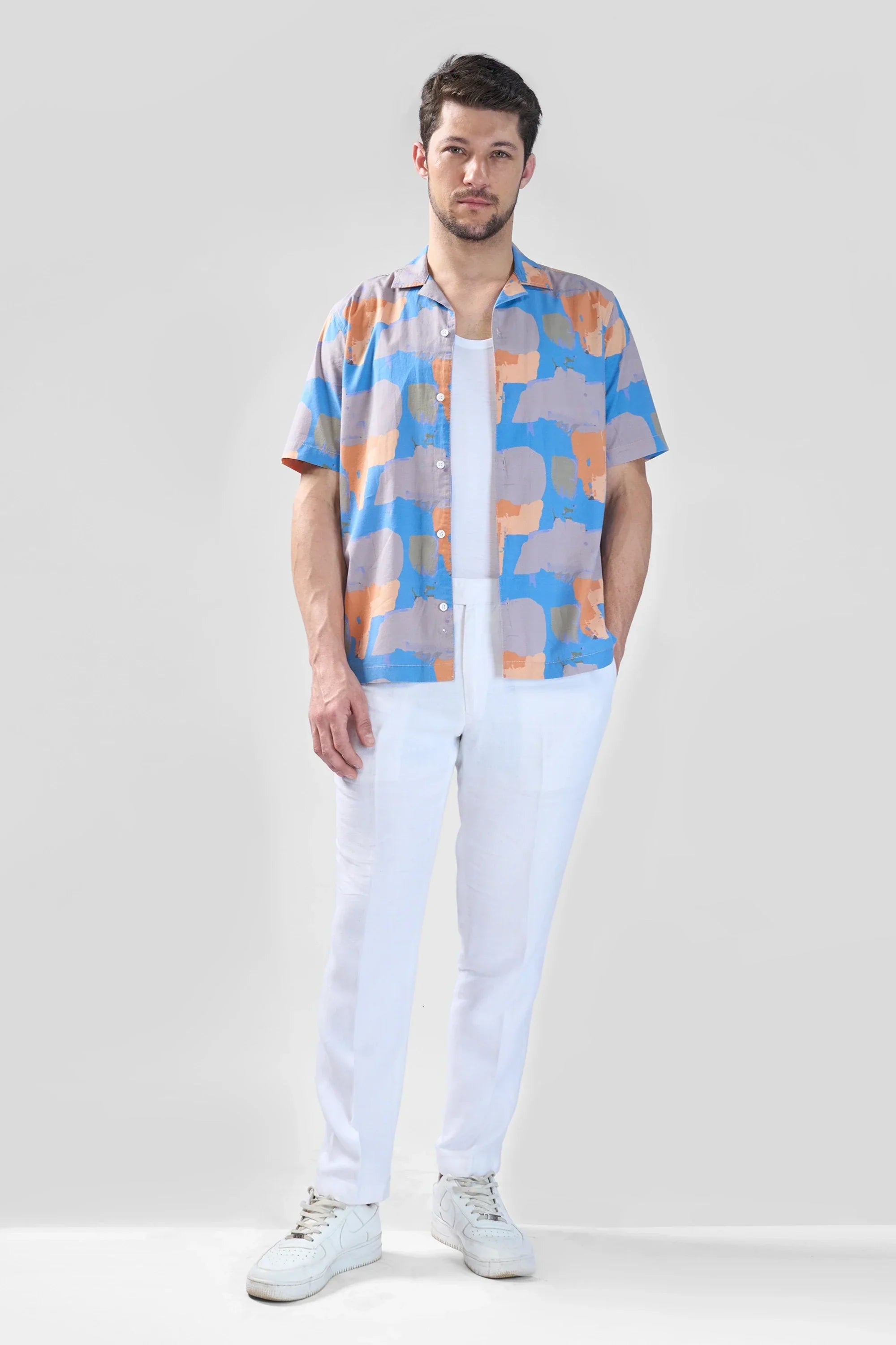 Xkind Blue Abstract Printed Relaxed Fit Shirt | Grocsy