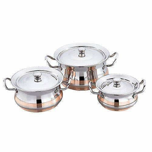 Stainless Steel Cookware Set 3pcs Copper Dish Line Bottom | Grocsy