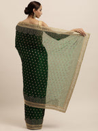kasee Green & Gold-Toned Floral Embroidered Art Silk Saree | Grocsy