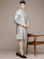 House of Pataudi Ethnic Motifs Embroidered Thread Work Angrakha Rozana Kurta | Grocsy
