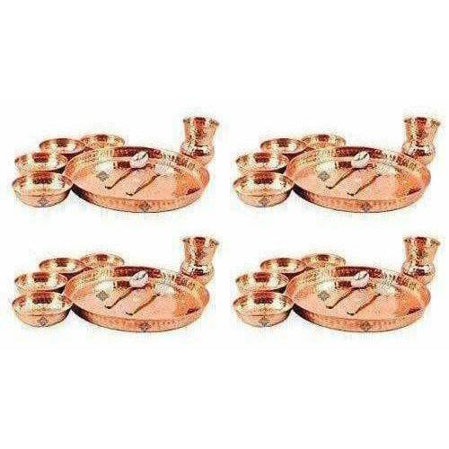 Traditional Design Copper Thali Multi cuisine Dinnerware Set, 8 Pieces | Grocsy
