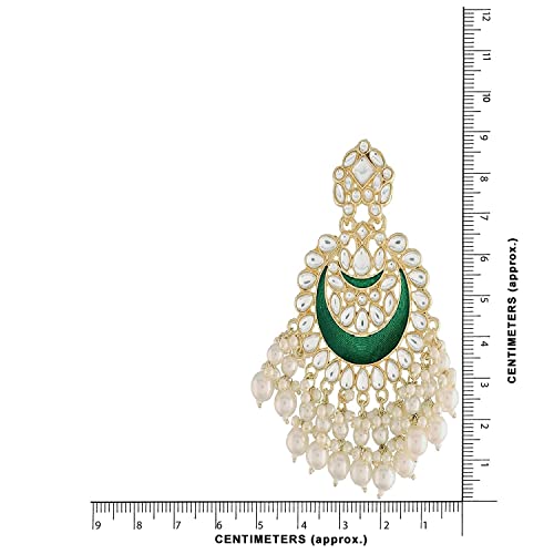 Womens Gold-Polished Intricately Designed Traditional Meenakari Chandbali Earrings Glided With Kundans & Pearls - Wahe Jewels - Swadesiicart