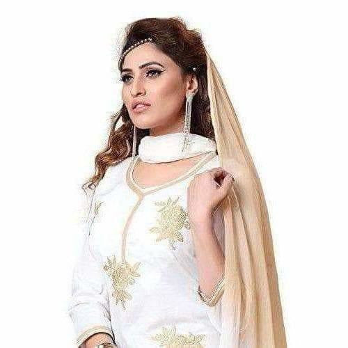 Cotton Embroidered Unstitched Salwar Suit - White | Grocsy