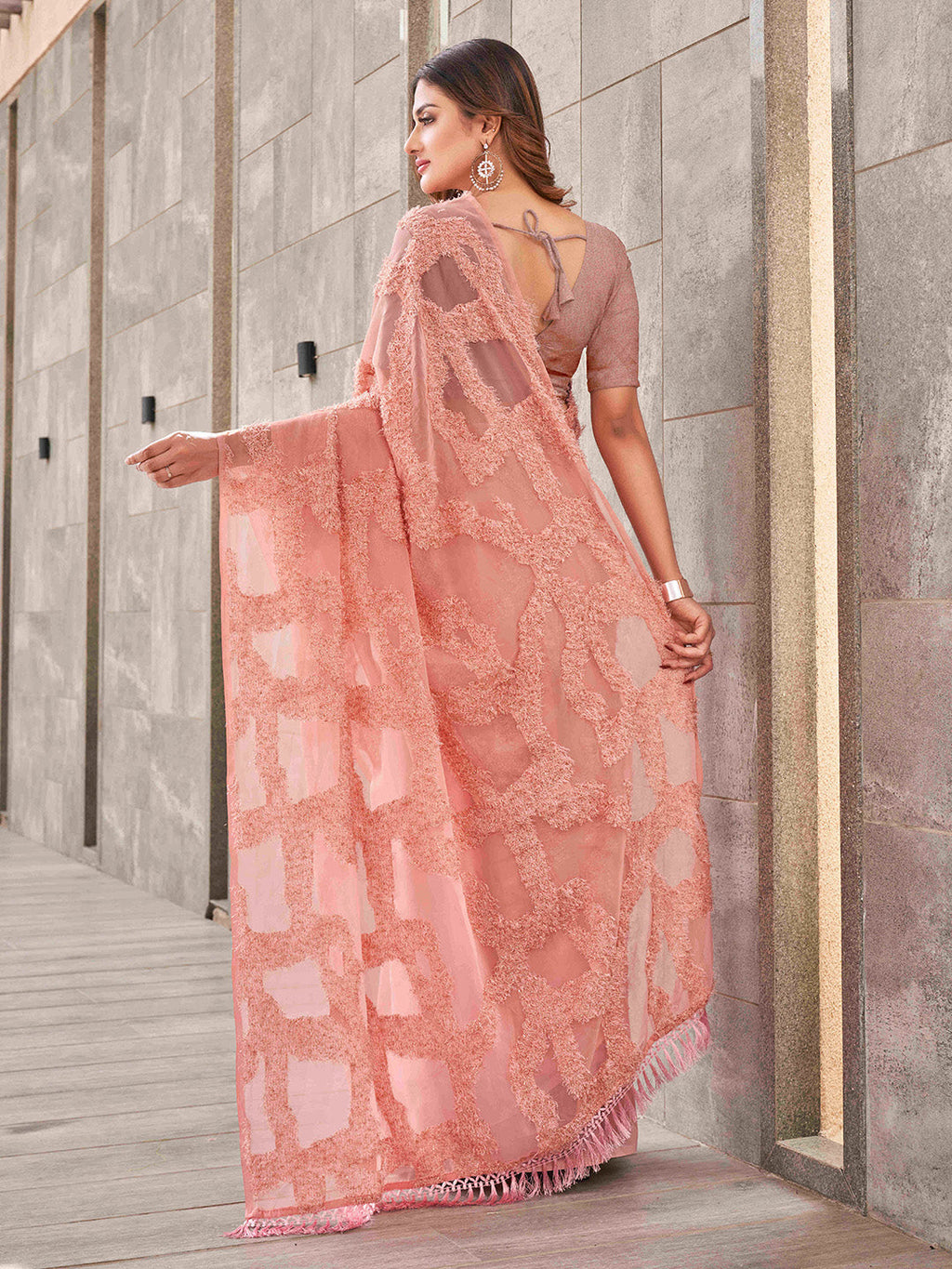 Tikhi Imli Peach Abstract Woven Design Half And Half Saree | Grocsy