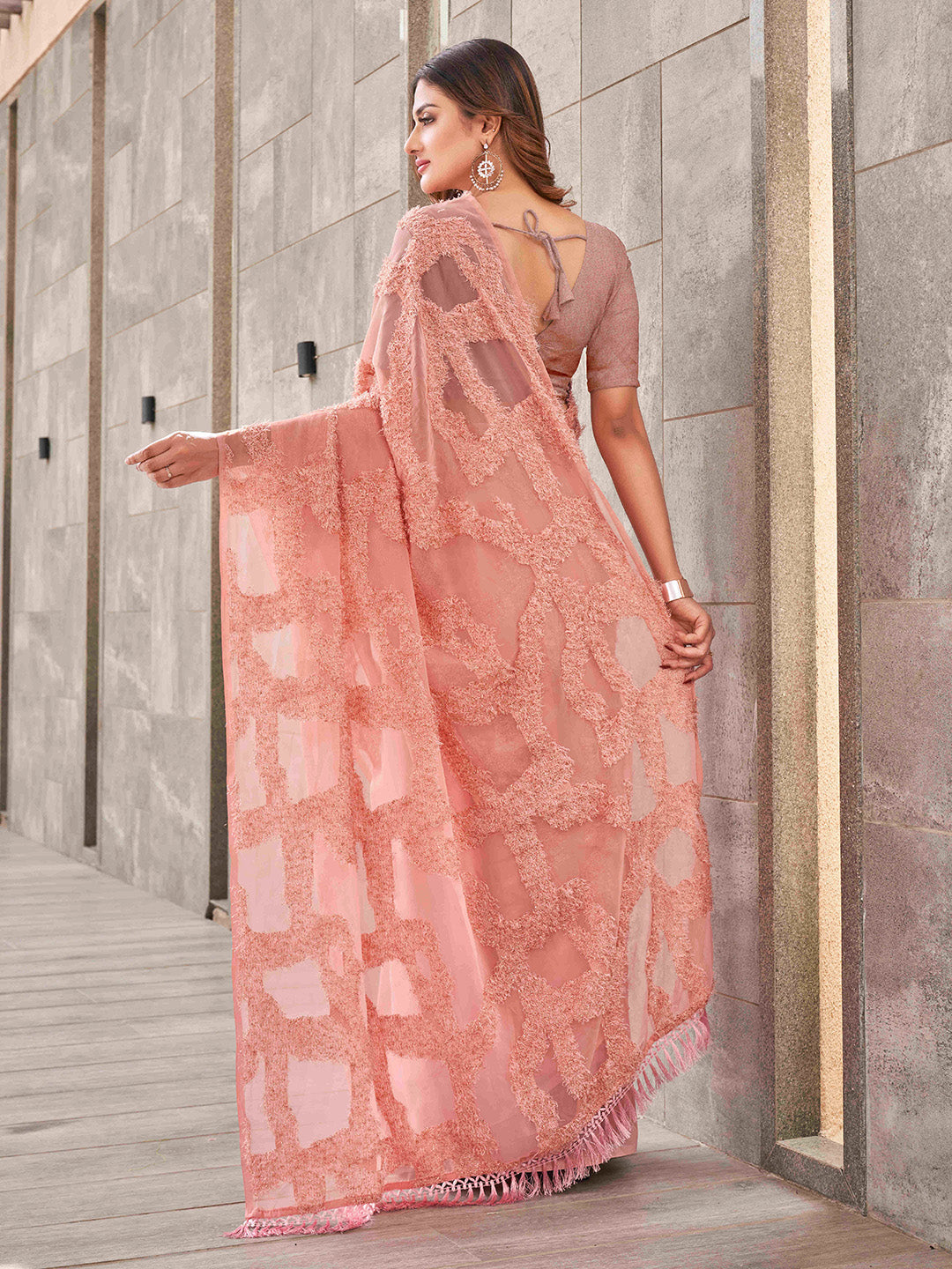 Tikhi Imli Peach Abstract Woven Design Half And Half Saree | Grocsy