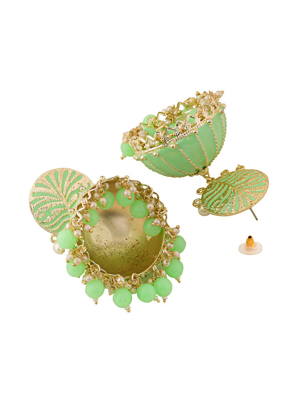 Yellow Chimes Women Green Meenakari Jhumkas Earrings | Grocsy