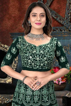 Jyoti Fashion Beautiful Bottle Green Faux Georgette 3MM Sequins with Thread & Jari Embroidery Lehenga Choli with Dupatta | Grocsy