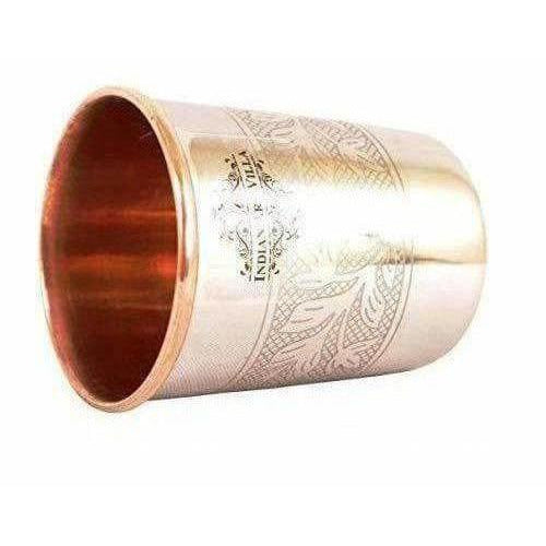 Embossed Design Steel Copper Glass Tumbler (250ml) - Set of 2 | Grocsy