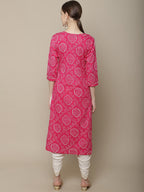 Sangria Women Pink & White Bandhani Printed Thread Work Kurta | Grocsy