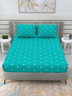 DREAM WEAVERZ Turquoise Blue & White 250 TC Pure Cotton King Bedsheet with 2 Pillow Covers | Grocsy