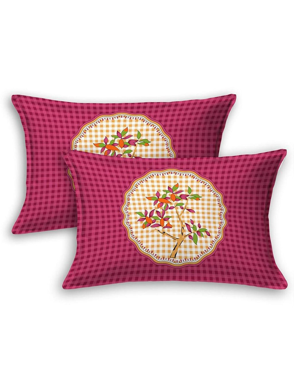 HOMETALES Pink & Beige Ethnic Motifs Cotton 104 TC King Bedsheet with 2 Pillow Covers | Grocsy