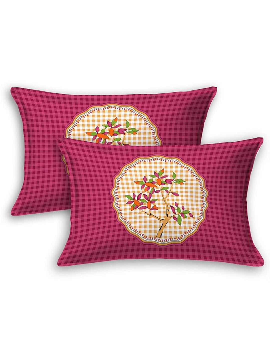 HOMETALES Pink & Beige Ethnic Motifs Cotton 104 TC King Bedsheet with 2 Pillow Covers | Grocsy