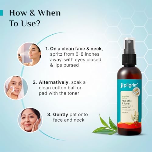 Pilgrim Tea Tree & 2% Niacinamide Face Toner For Oily Skin, Acne & Blemish Prone Skin, Pore Cleansing & Glowing Skin | Grocsy