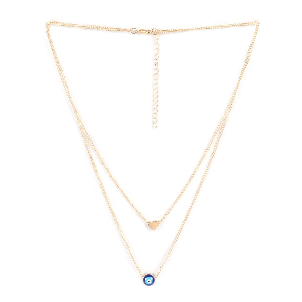 Gold-Toned Alloy Heart & Evil Eye Necklace - The Pari | Grocsy