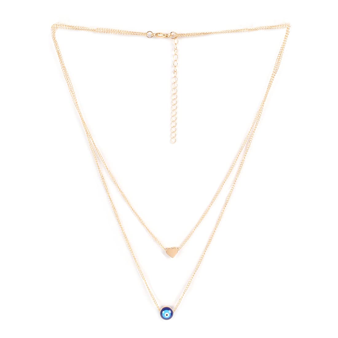 Gold-Toned Alloy Heart & Evil Eye Necklace - The Pari | Grocsy