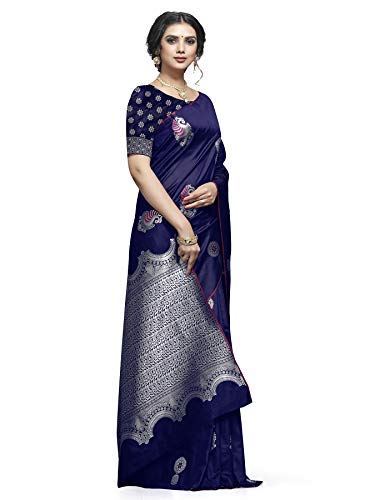 Shiv Textiles Women's Dark Blue Jacquard Art Silk Saree | Grocsy