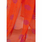 Synthetic Pink & Orange Printed Unstitched Salwar Suits Dress Material with Dupatta | Grocsy