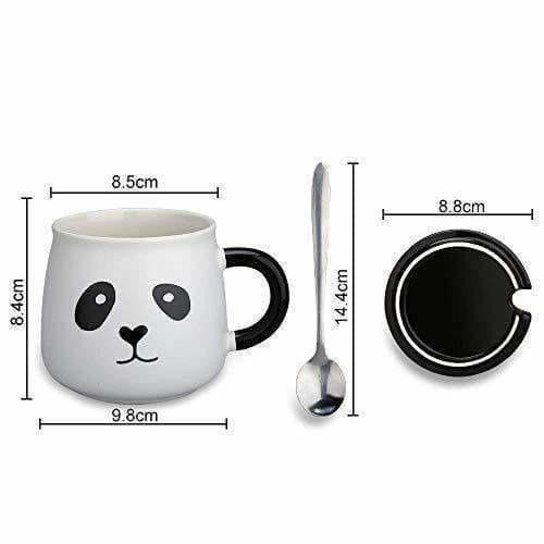 Panda Ceramic Mug with Ceramic Lid and Spoon(Random Design)-300 ML (Pack of 1) | Grocsy