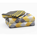 Cotton Double Bedsheet with 2 Pillow Covers - Yellow and Grey | Grocsy
