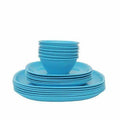 Plastic Square Plate and Bowl Set, 18-Pieces, Turquoise | Grocsy