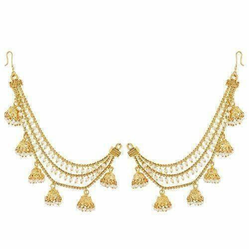 Gold-Polished Long Hair Chain with with Small White Beads | Grocsy