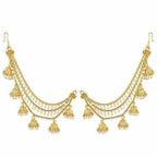 Gold-Polished Long Hair Chain with with Small White Beads | Grocsy