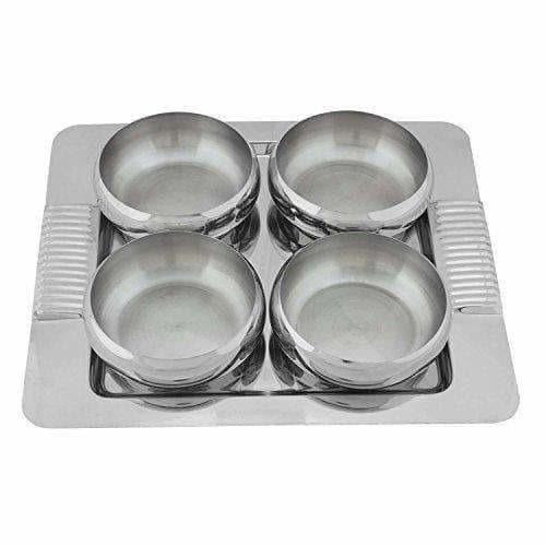 Stainless Steel Serving Set with Wooden Lid and Tray - 4 Pieces | Grocsy