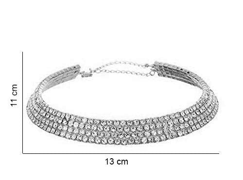 Silver-Toned Alloy Rhinestones Studded Choker Necklace - The Pari | Grocsy