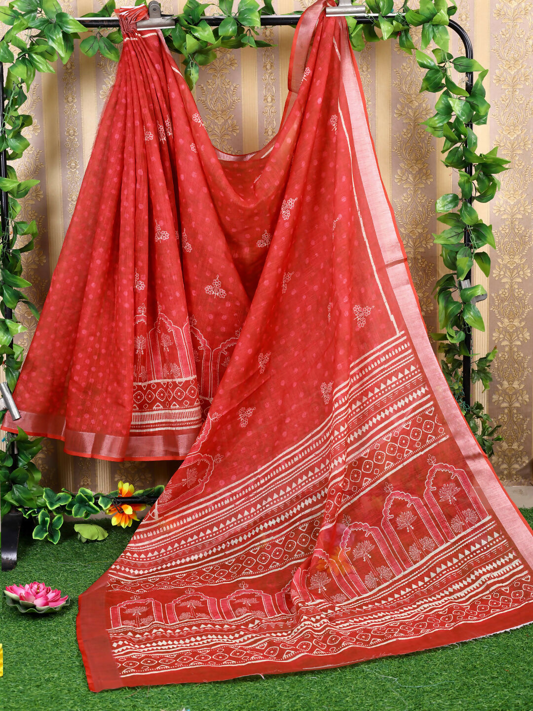 Shree Shyam Fashion Cotton Red Saree | Grocsy
