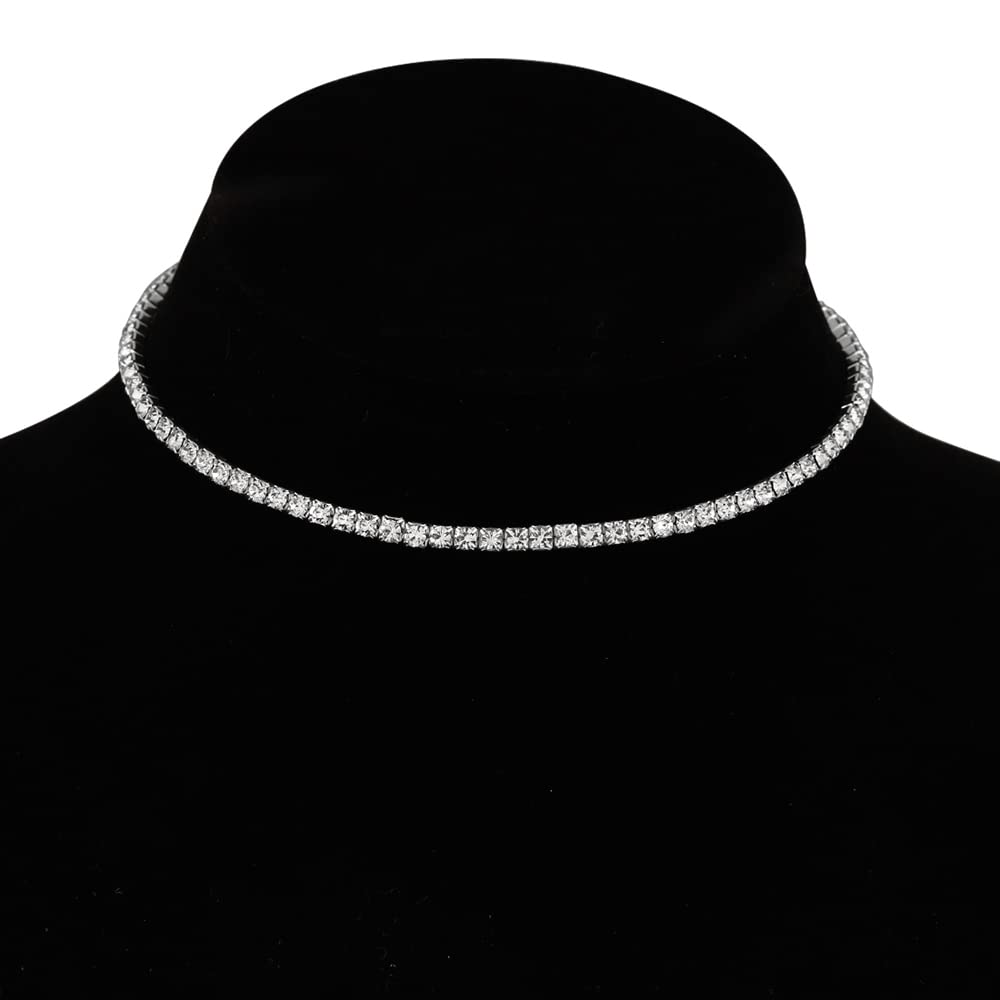 Silver-Toned Alloy Rhinestones Studded Choker - The Pari | Grocsy