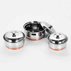 Stainless Steel Copper Bottom Multipurpose Cook & Serve Handi With Lid - Set of 3 | Grocsy