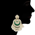 Womens Gold-Polished Intricately Designed Traditional Meenakari Chandbali Earrings Glided With Kundans & Pearls - Wahe Jewels - Swadesiicart