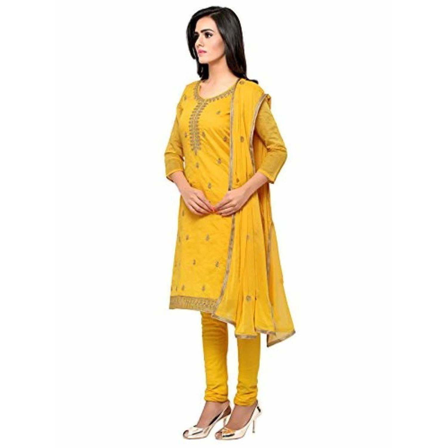 Yellow Chanderi Cotton Dress Material | Grocsy