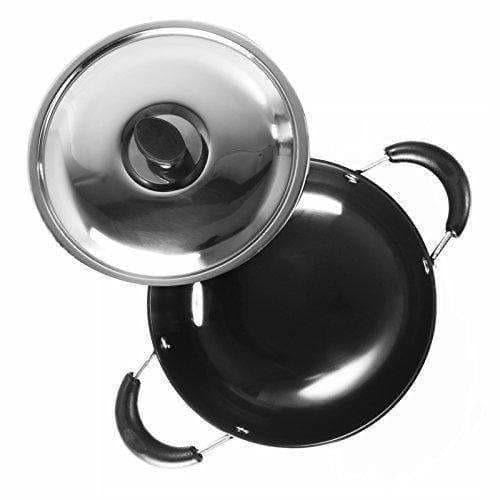 Hard Anodised Deep Kadhai With Stainless Steel Lid | Grocsy
