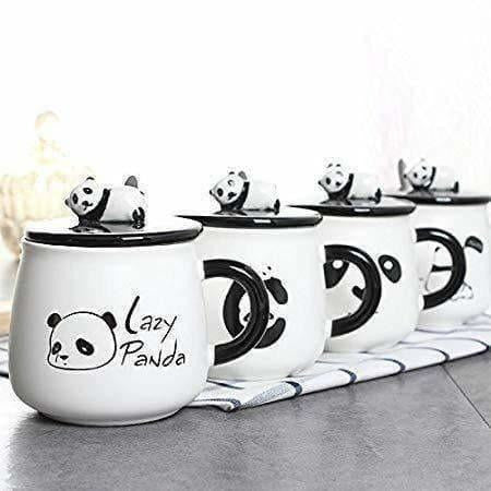 Panda Ceramic Mug with Ceramic Lid and Spoon(Random Design)-300 ML (Pack of 1) | Grocsy