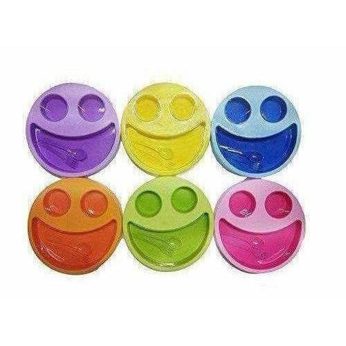 Multicolor Cute Big Smiley Plates for kids with Fork and Spoon | Grocsy