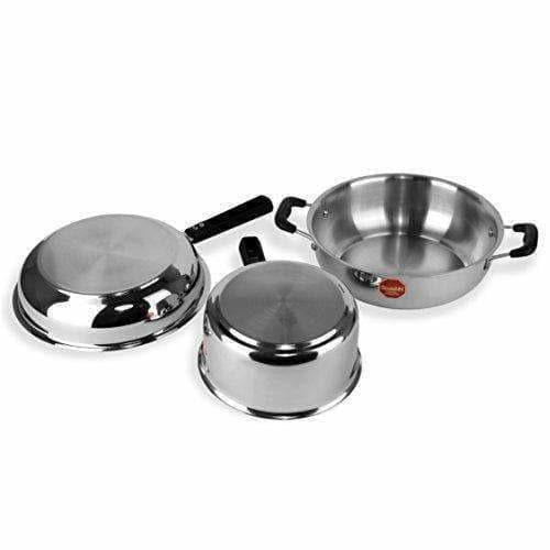 Stainless Steel Induction Cookware  Sauce Pan +Kadhai + Fry Pan - Set of 3 | Grocsy