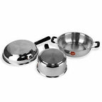Stainless Steel Induction Cookware  Sauce Pan +Kadhai + Fry Pan - Set of 3 | Grocsy