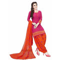Synthetic Pink & Orange Printed Unstitched Salwar Suits Dress Material with Dupatta | Grocsy