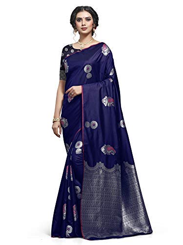 Shiv Textiles Women's Dark Blue Jacquard Art Silk Saree | Grocsy
