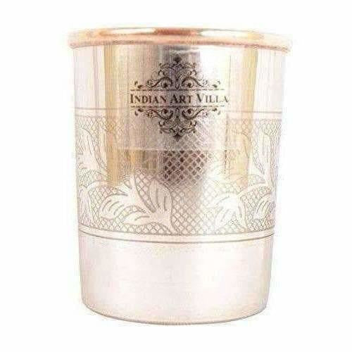 Embossed Design Steel Copper Glass Tumbler (250ml) - Set of 2 | Grocsy