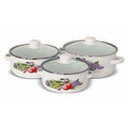 Decorative Enamel Casserole with Glass Lids - Set of 3 | Grocsy