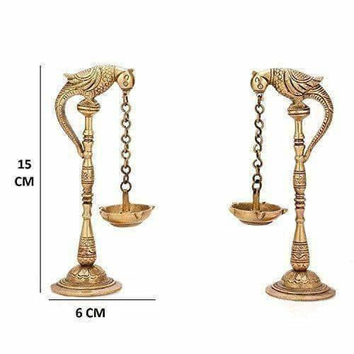 Brass - Pair Of Bird Diya Oil Lamp Stand | Grocsy